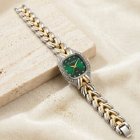 Moncheri Emerald Vintage Dual-Tone Anti-Tarnish Gold Plated Bracelet Watch