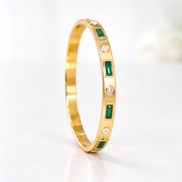 Emerald Green Stone Anti-Tarnish Gold Plated Bangle Bracelet for Women