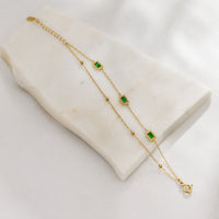Emerald Green Double Layer Chain Bracelet - Anti-Tarnish Gold-Plated Minimalist Jewelry