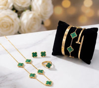 Emerald Green Clover 6-Piece Set - Anti Tarnish Gold Plated