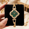 Emerald Green Clover Dial Watch | Anti-Tarnish Gold Plated Bracelet Watch for Women