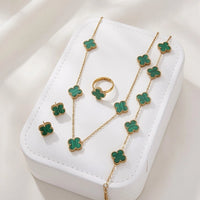 Emerald Green Clover Jewelry Set | Anti-Tarnish Gold-Plated