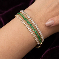 Emerald Green Triple Row Crystal Bracelet | Anti Tarnish Gold Plated
