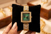 Emerald Elegance Square Crystal Watch | Anti-Tarnish Gold Plated