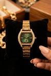 Bubble Time Emerald Green Dial Anti-Tarnish Gold Plated Watch for Women