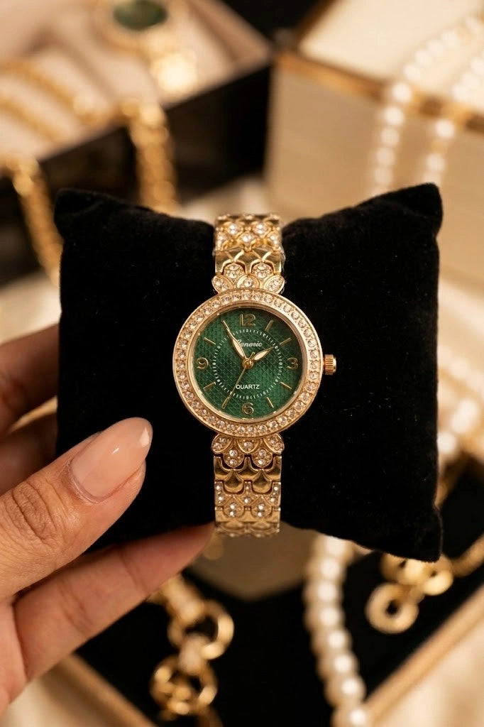 Emerald It-Girl Anti-Tarnish Gold Plated Crystal Watch