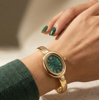 Vintage Emerald Green Dial Bangle Watch | Anti-Tarnish Gold Plated | Moncheri Jewels