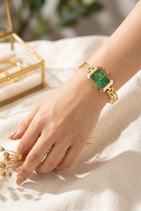 Vintage Emerald Green Dial Watch - Anti-Tarnish Gold Plated