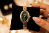 Emerald Elegance Vintage Oval Watch | Anti-Tarnish Gold Plated