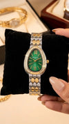 Emerald Serpentine Dial Two-Tone Anti-Tarnish Gold Plated Watch for Women | Moncheri Jewels