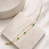 Emerald Green Double Layer Chain Bracelet - Anti-Tarnish Gold-Plated Minimalist Jewelry