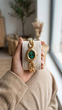 Emerald Dial Watch | Anti-Tarnish Gold Plated Chain