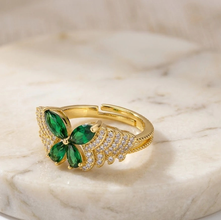 Green Crystal Butterfly Ring - High Quality Gold Fashion Jewelry
