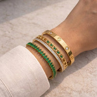 Emerald Green Crystal & Gold Plated Bracelet Stack - 3 Piece Set