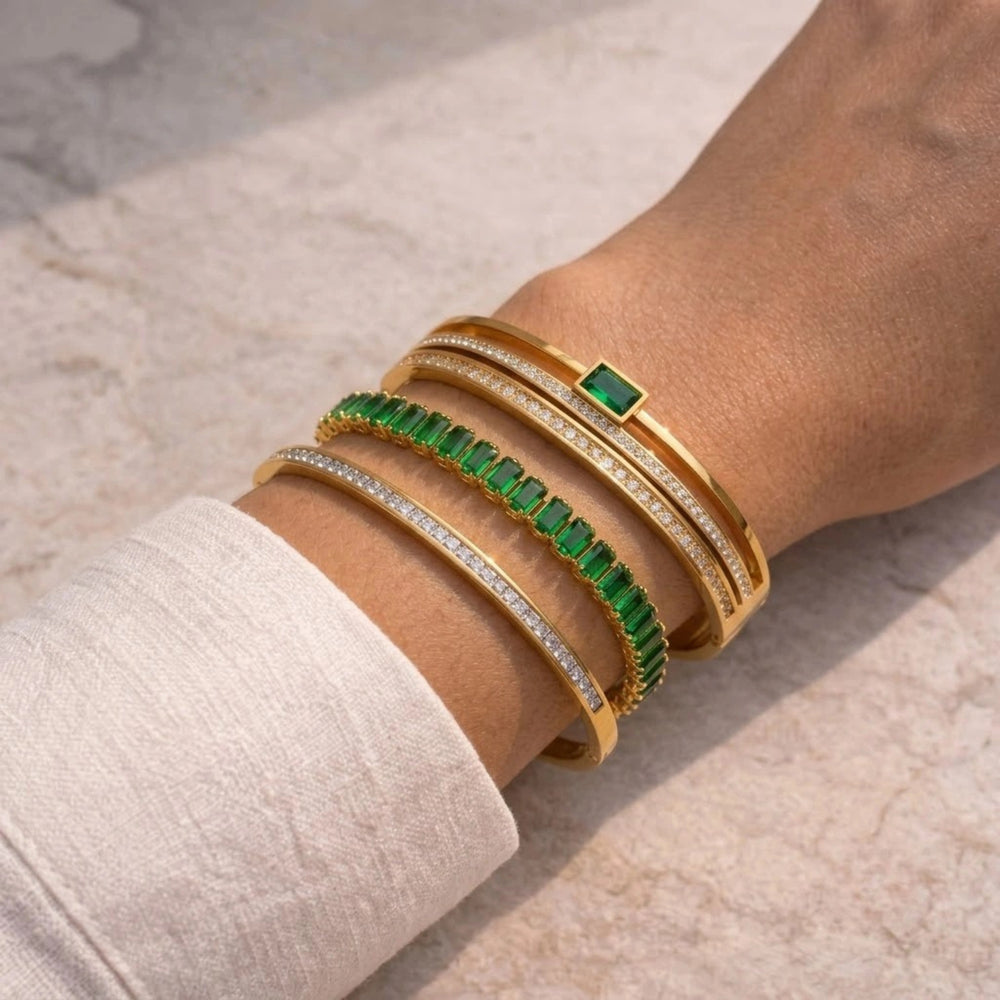 Emerald Elegance 3-Piece Bracelet Stack | Anti-Tarnish Gold Plated