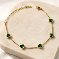 Emerald Green Heart Anti Tarnish Gold Plated Bracelet - Minimalist Korean Style