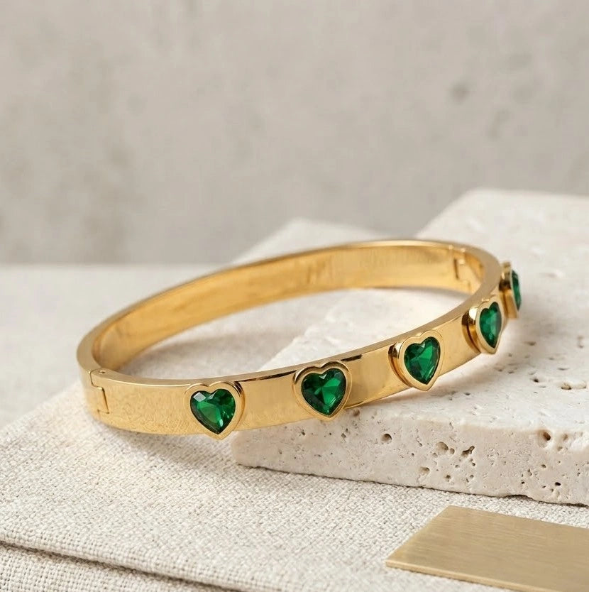 Emerald Heart Radiant Bangle – Anti-Tarnish Gold Plated Bracelet