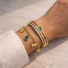 Emerald Green Charm & Minimalist Bangle Bracelet Stack | Anti-Tarnish Gold Plated