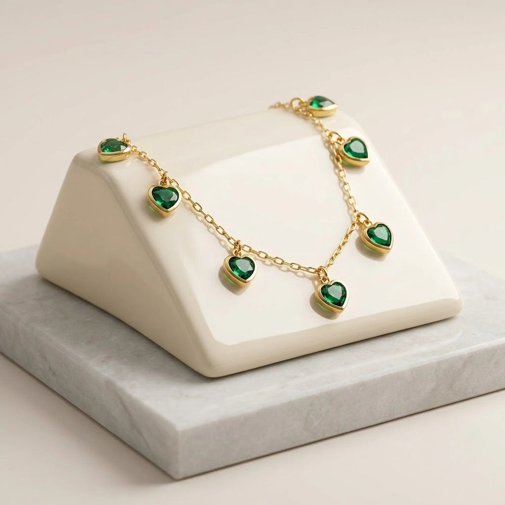 Emerald Green Heart Necklace - Anti-Tarnish Gold Plated
