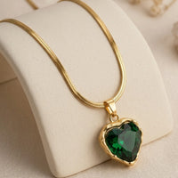 Emerald Green Heart Pendant Necklace | Anti-Tarnish Gold Plated