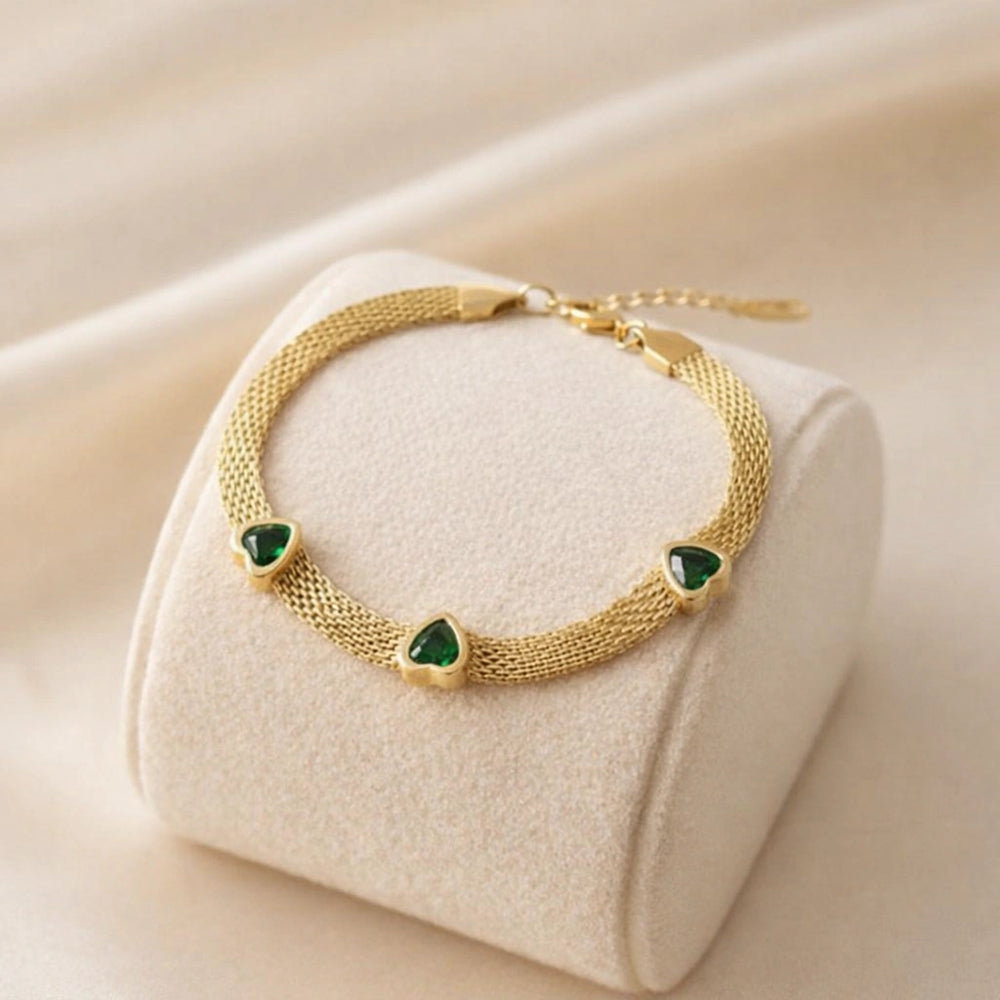 green-heart-mesh-bracelet-anti-tarnish-gold-plated