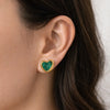 Emerald Green Enamel Heart Stud Earrings | Gold Tone Fashion Jewelry