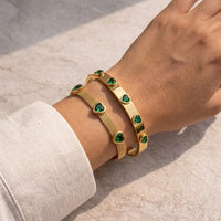 Emerald Green Heart Bracelet Combo - Anti-Tarnish Gold Plated