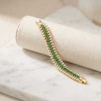 Emerald Green Marquise Stone Anti-Tarnish Gold-Plated Tennis Bracelet