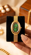 Vintage Emerald Green Oval Dial Anti-Tarnish Gold Plated Watch
