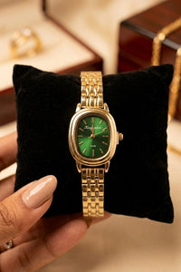 Emerald Green Oval Dial Anti-Tarnish Gold Plated Watch