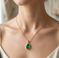 Minimalist Emerald Green Gemstone Pendant Necklace - Anti-Tarnish Gold Plated