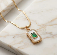 Emerald Green Rectangle Pendant Necklace - Anti Tarnish Gold Plated