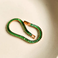 Anti-Tarnish Emerald Green Baguette Tennis Bracelet - Gold Plated