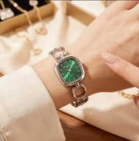 Vintage Emerald Square Dial Watch for Women - Anti-Tarnish Gold Plated