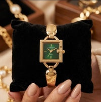 Vintage Emerald Square Dial Watch - Anti-Tarnish Gold Plated