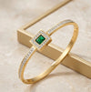 Emerald Green Square Halo Cuff - Anti-Tarnish Gold Plated Bracelet