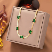 Emerald Green Stone Gold Plated Snake Chain Necklace | Anti-Tarnish