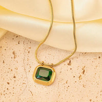 Emerald Green Stone Pendant Necklace - Anti-Tarnish Gold Plated Snake Chain