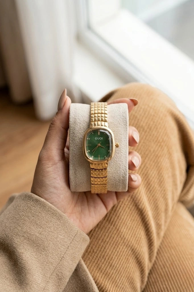 Vintage Emerald Green Dial Watch – Premium Anti-Tarnish Gold Plated Timepiece