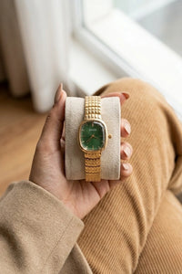 Vintage Emerald Green Dial Watch – Premium Anti-Tarnish Gold Plated Timepiece