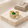 Emerald Green Teardrop Multi-Layer Statement Ring | Anti-Tarnish Gold-Plated