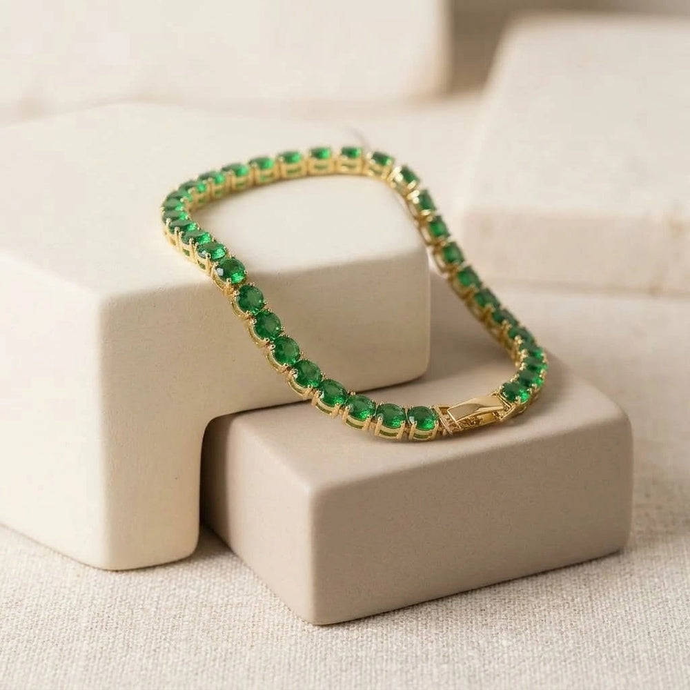 Emerald Green Tennis Bracelet - Anti Tarnish Gold Plated