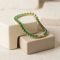 Emerald Green Tennis Bracelet - Anti Tarnish Gold Plated