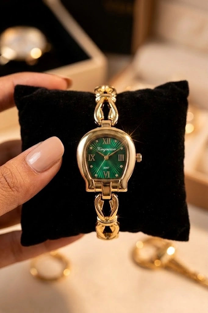 Vintage Emerald Green Dial Watch - Anti-Tarnish Gold Plated