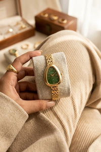 Vintage Emerald Green Dial Watch - Anti Tarnish Gold Plated