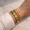 Emerald Heart & Minimalist Nail Bangle Stack - Anti-Tarnish Gold Plated