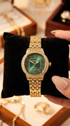 Emerald Luxe Gold-Plated Anti-Tarnish Watch – Elegant Green Dial Quartz Watch