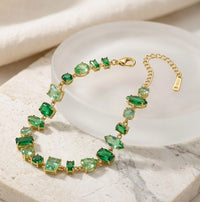 Green Mixed Stone Statement Bracelet - Anti Tarnish Gold Plated
