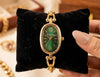 Emerald Oval Dial Anti-Tarnish Gold Plated Bracelet Watch for Women