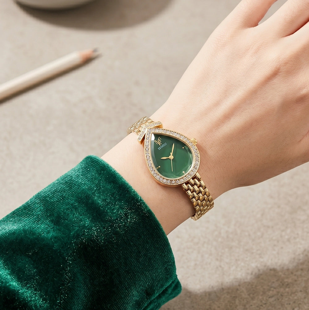 Emerald Teardrop Luxury Watch - Anti-Tarnish Gold Plated | Moncheri Jewels